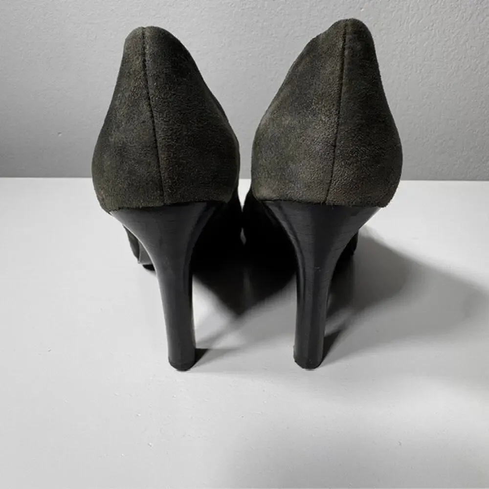 Lauren Ralph Lauren Suede Pumps Womens Size 9B Olive Green Round Toe Heels
